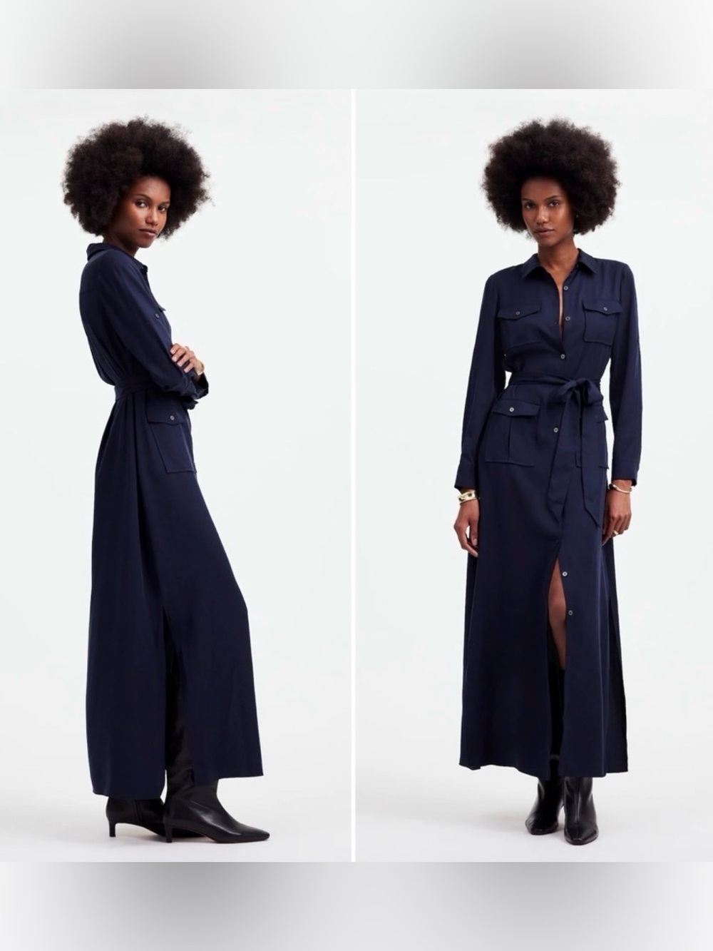 Madewell Utility Tie-Waist Maxi Shirtdress Navy Blue Size Medium